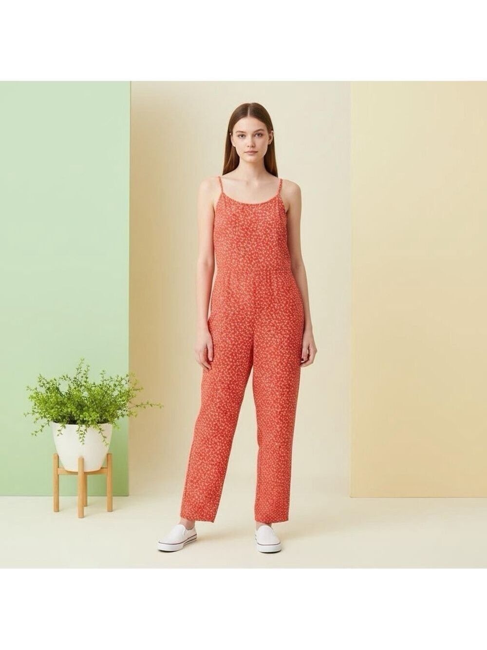 Wild Fable Women's Floral Red Strappy Jumpsuit Open Back XL